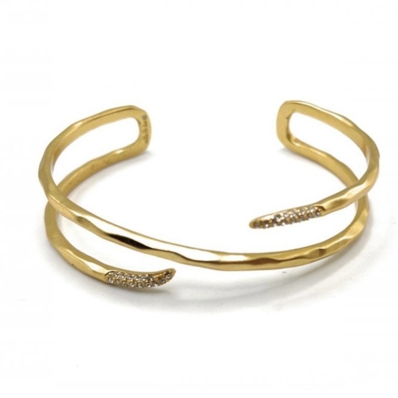 Stella & Dot Adeva Cuff Bracelet Gold Tone Pave Stones Sparkle Adjustable NEW - Picture 1 of 6